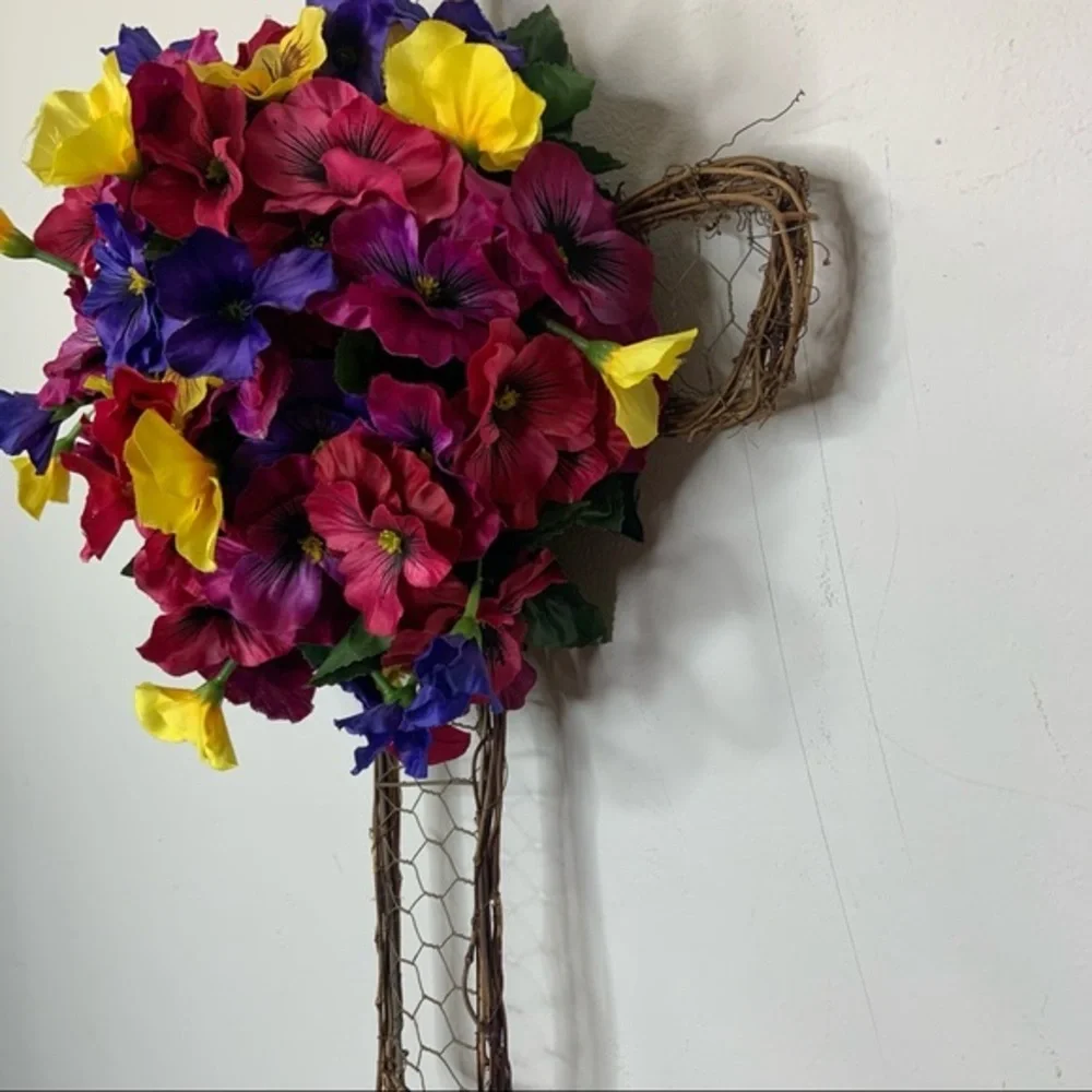 Easter Spring Floral Cross Wreath Pansy Door Decor